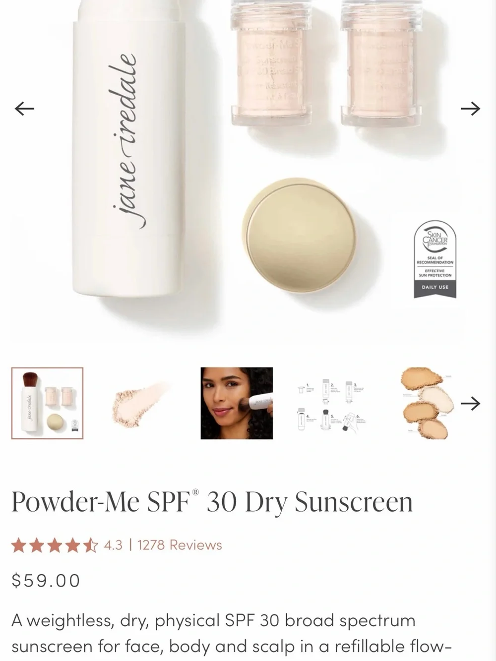 Jane Iredale Powder Me SPF - Full Sticks & Mini Refills - color is Translucent
